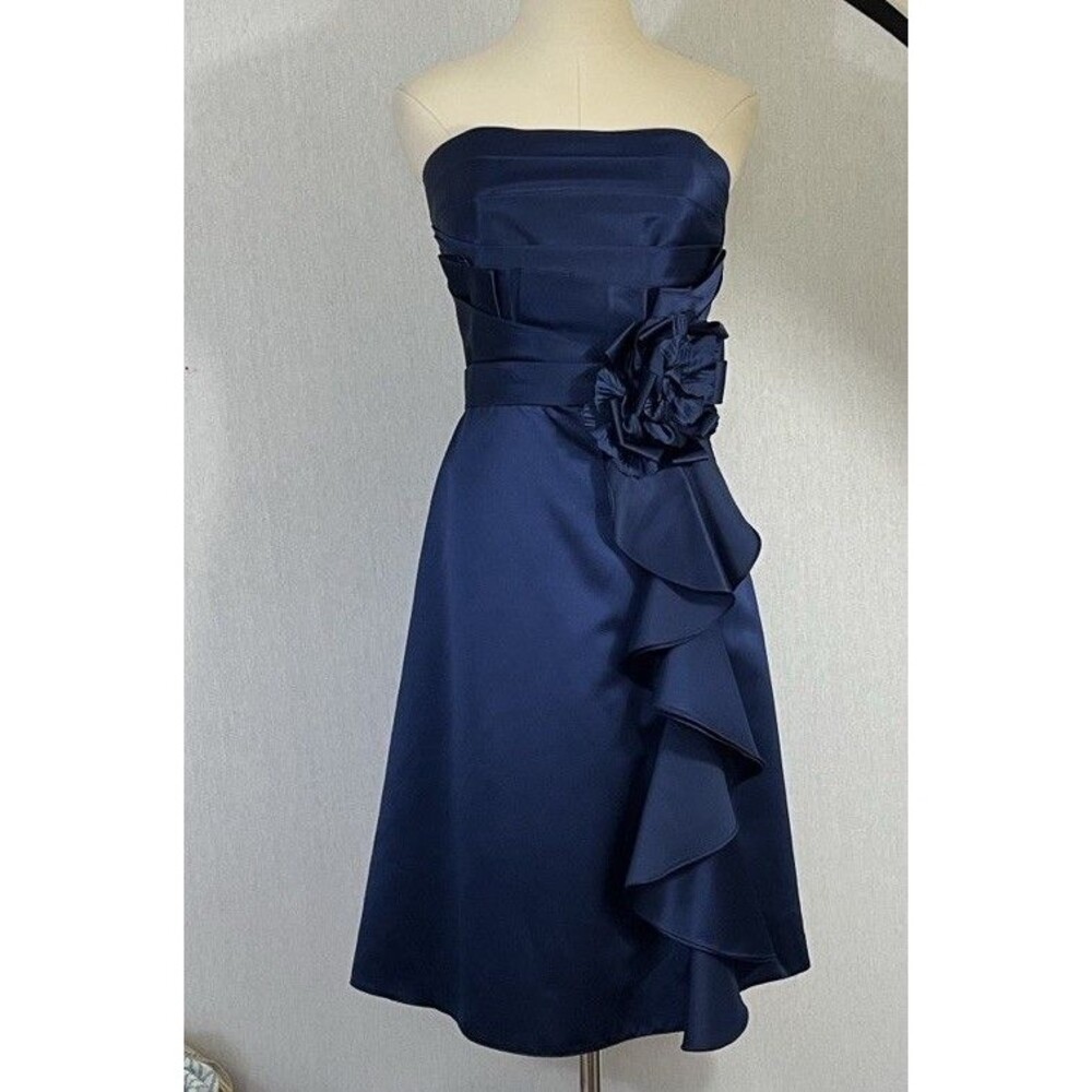 NWT Allure Bridals Bridesmaids Sz 12 Navy Blue Satin Strapless Style 1335 Dress